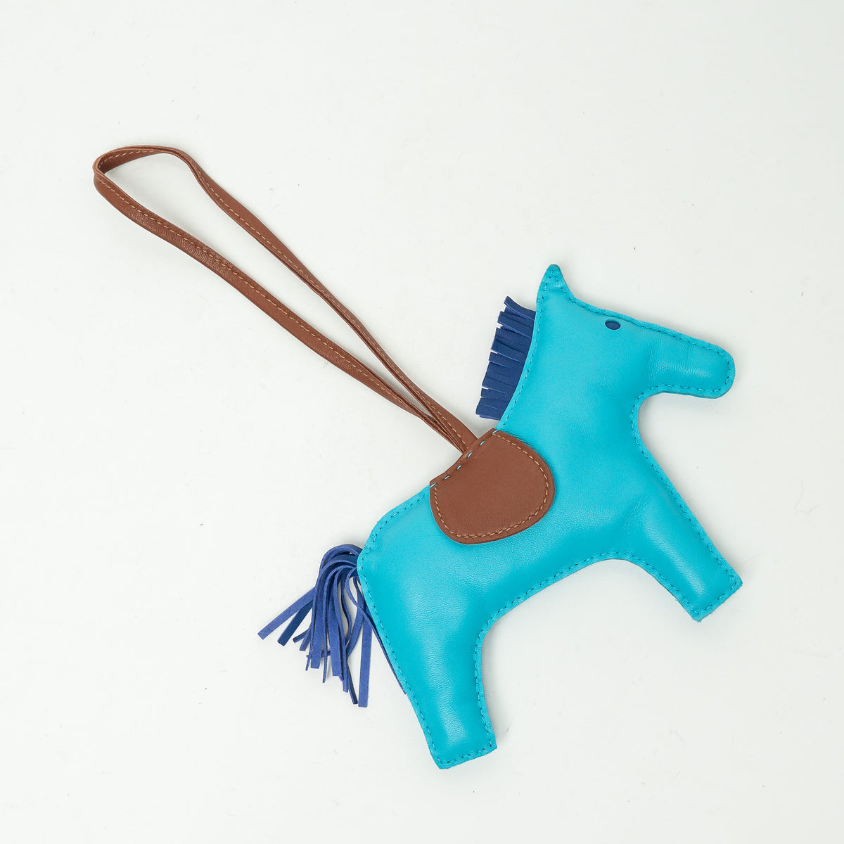 Hermes Blue and Brown Swift Leather Rodeo Bag Charm