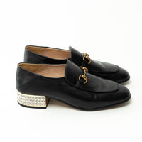 Gucci Black Horesbit Loafers with Crystal Embellished Heel Size 39