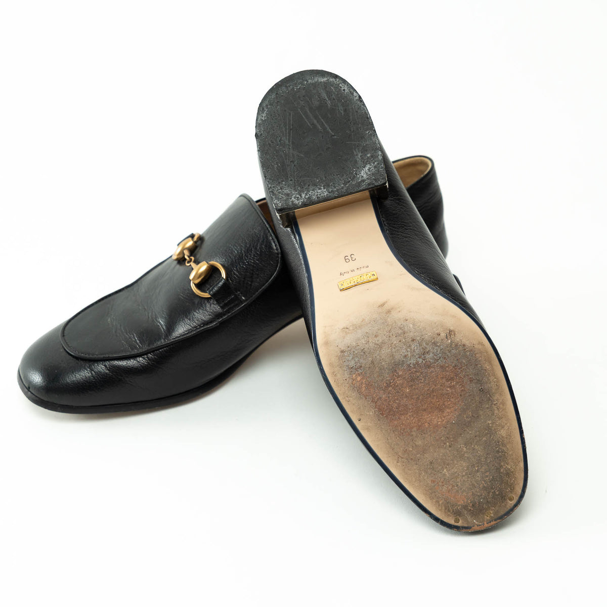 Gucci Black Horesbit Loafers with Crystal Embellished Heel Size 39