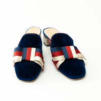 Gucci Blue Velvet Mules with Crystal Embellished Heel Size 38