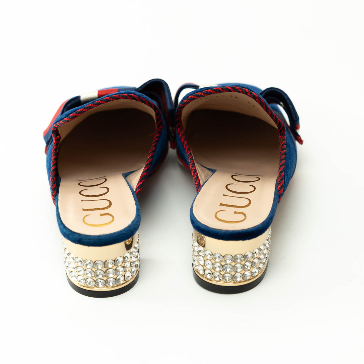 Gucci Blue Velvet Mules with Crystal Embellished Heel Size 38