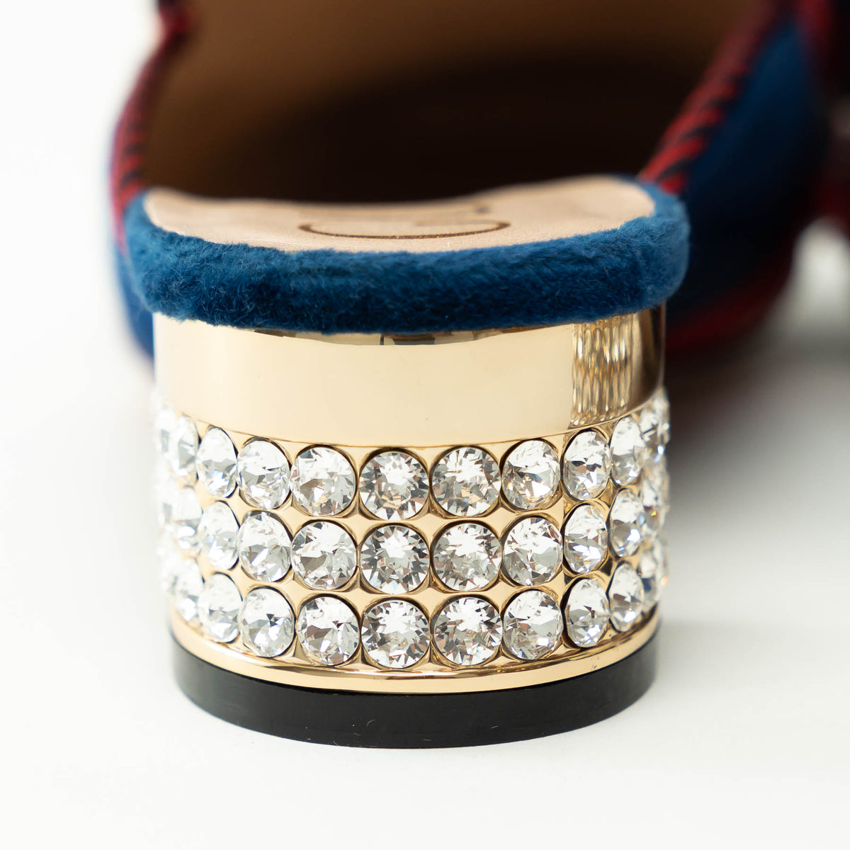 Gucci Blue Velvet Mules with Crystal Embellished Heel Size 38