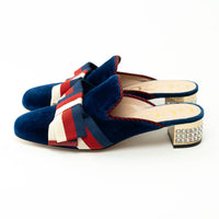 Gucci Blue Velvet Mules with Crystal Embellished Heel Size 38