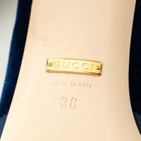 Gucci Blue Velvet Mules with Crystal Embellished Heel Size 38