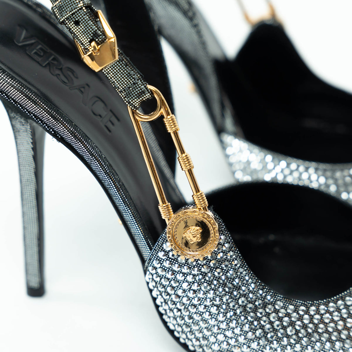 Versace Silver Crystal Embellished Slingback Pumps Size 40