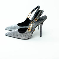Versace Silver Crystal Embellished Slingback Pumps Size 40