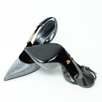 Versace Silver Crystal Embellished Slingback Pumps Size 40