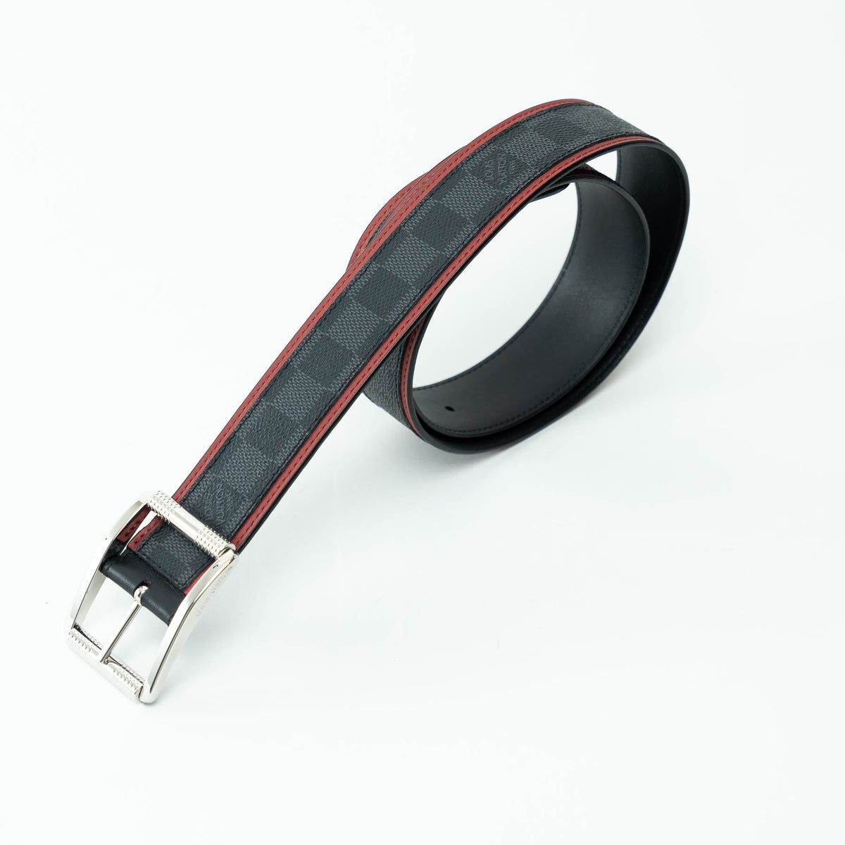 Louis Vuitton Damier Graphite Canvas Belt with Red Leather Trim Size 95/38