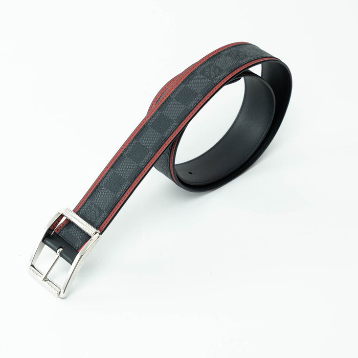 Louis Vuitton Damier Graphite Canvas Belt with Red Leather Trim Size 95/38