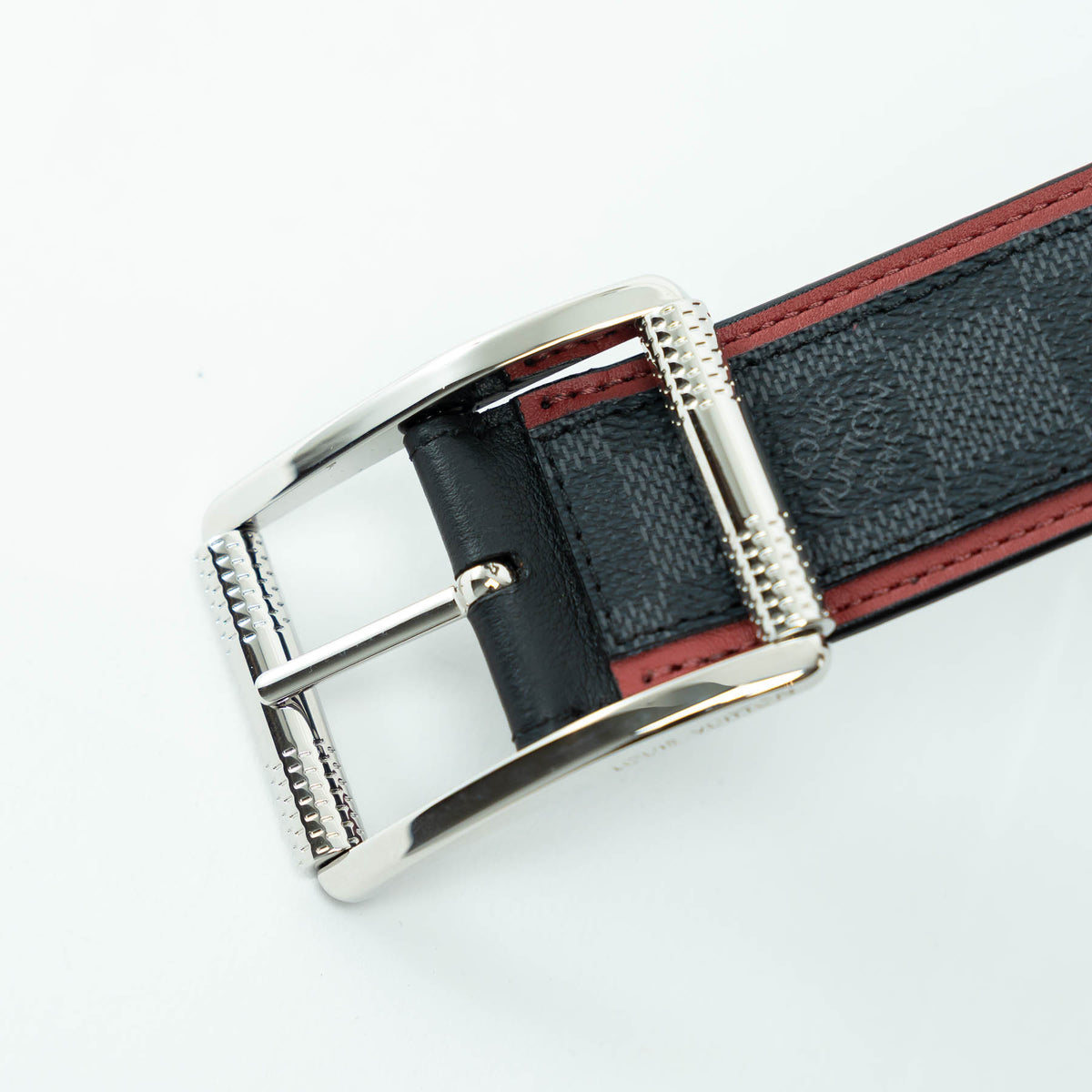 Louis Vuitton Damier Graphite Canvas Belt with Red Leather Trim Size 95/38
