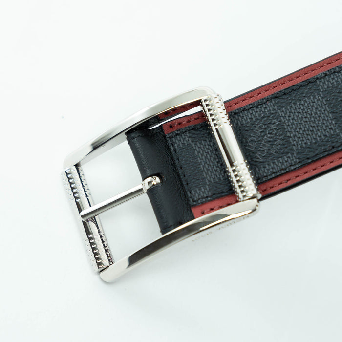 Louis Vuitton Damier Graphite Canvas Belt with Red Leather Trim Size 95/38