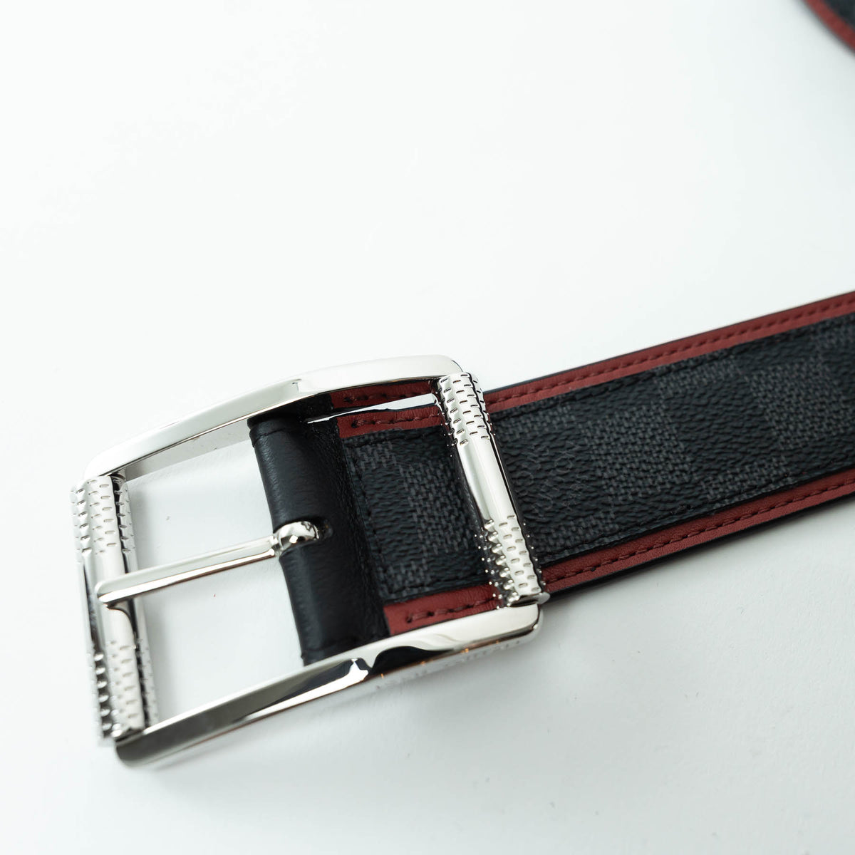Louis Vuitton Damier Graphite Canvas Belt with Red Leather Trim Size 95/38