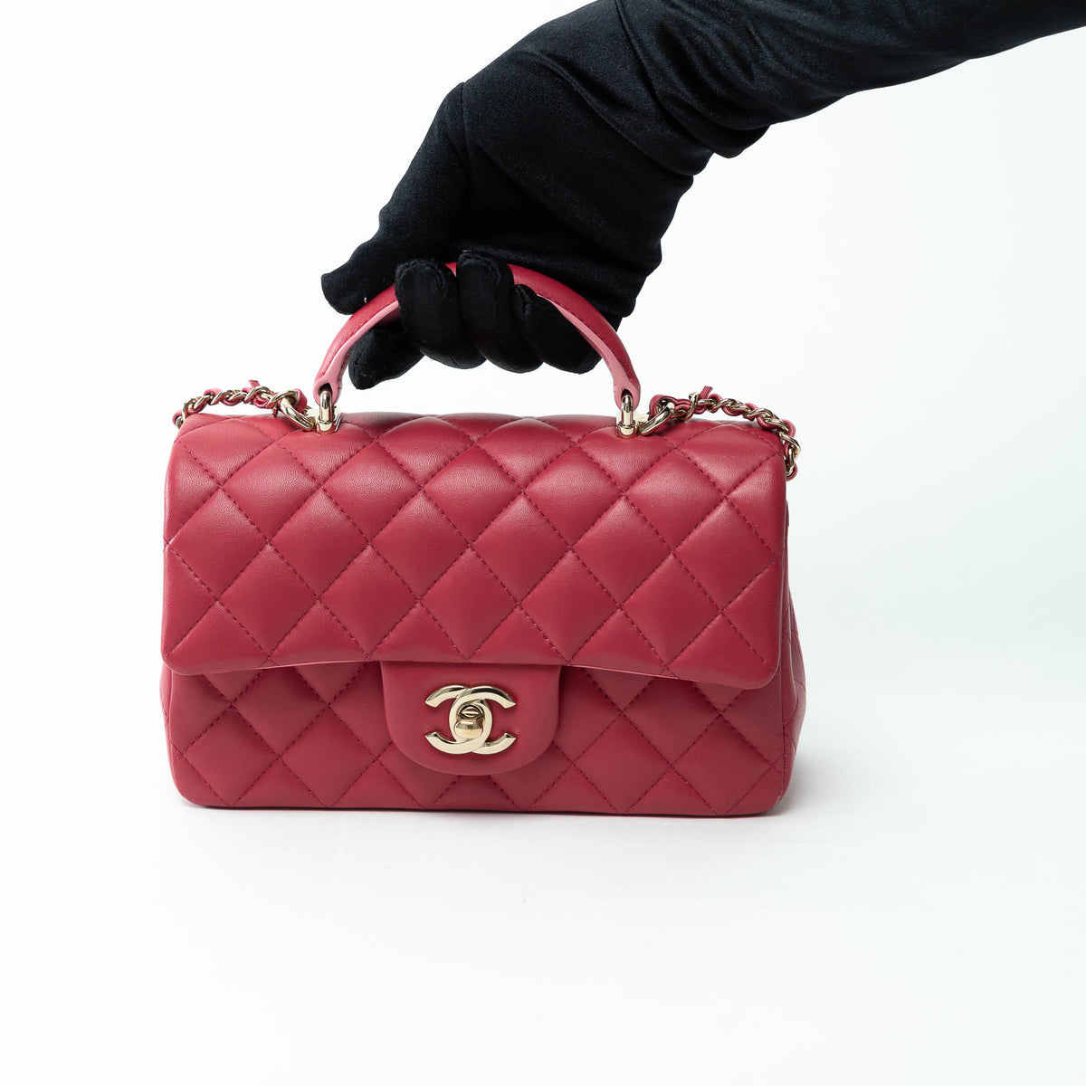 Pre-Loved Chanel™ Pink Raspberry Lambskin Leather Mini Top Handle Bag
