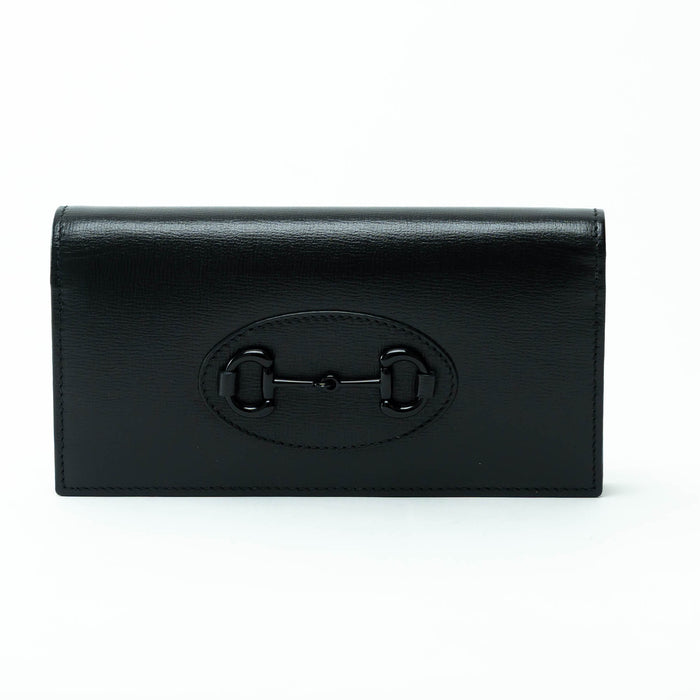Gucci Black Grained Leather Horsebit 1955 Wallet on Chain