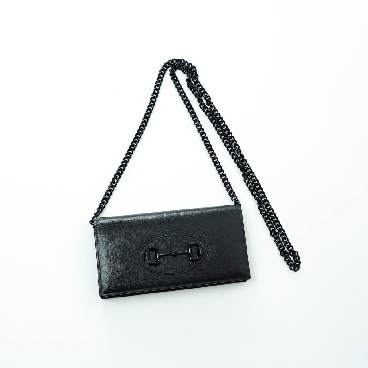 Gucci Black Grained Leather Horsebit 1955 Wallet on Chain