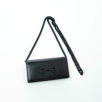 Gucci Black Grained Leather Horsebit 1955 Wallet on Chain