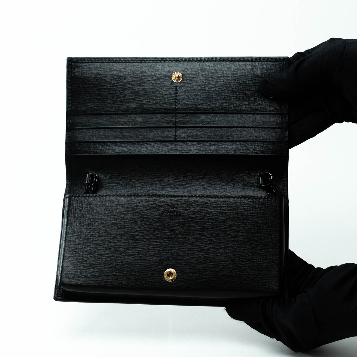 Gucci Black Grained Leather Horsebit 1955 Wallet on Chain