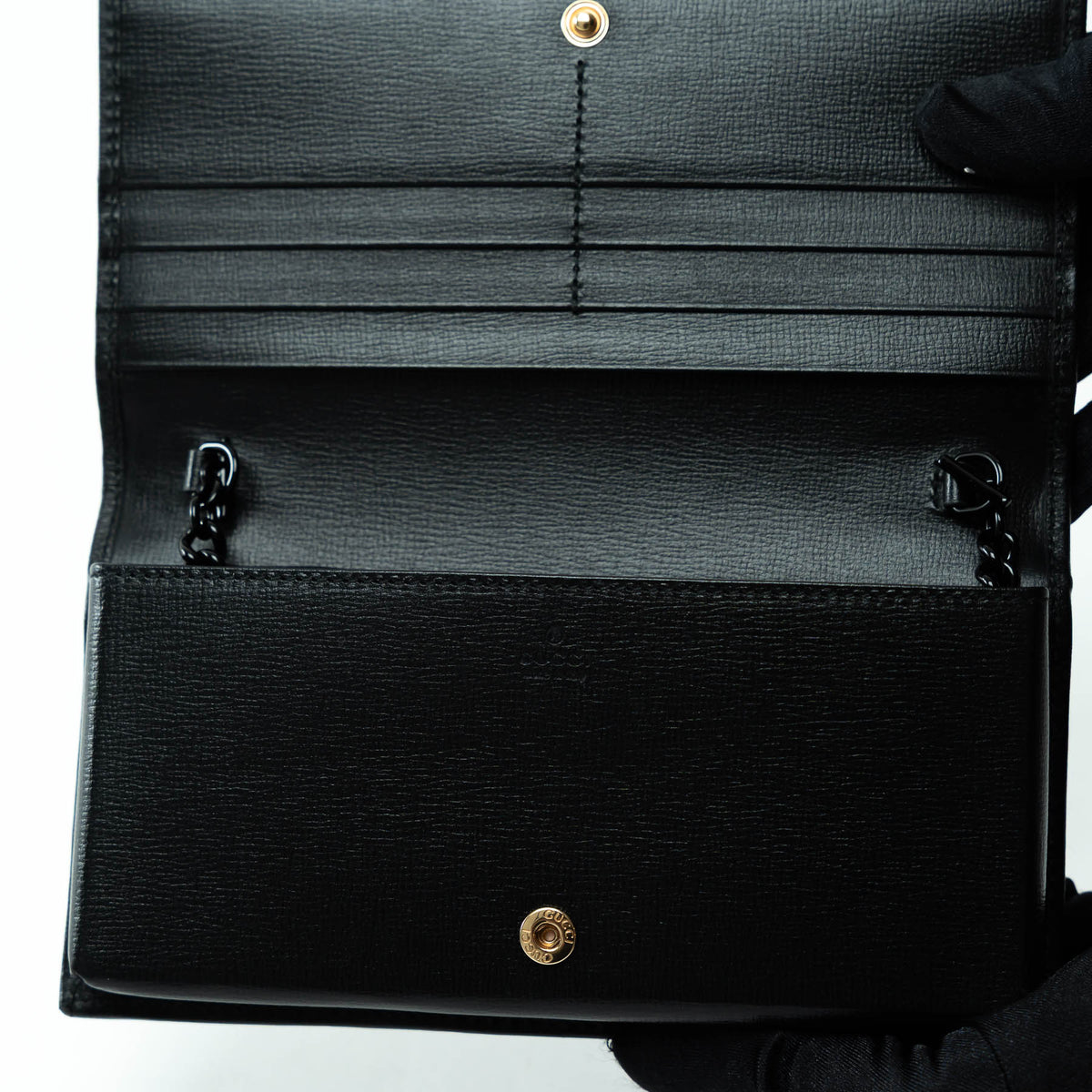 Gucci Black Grained Leather Horsebit 1955 Wallet on Chain