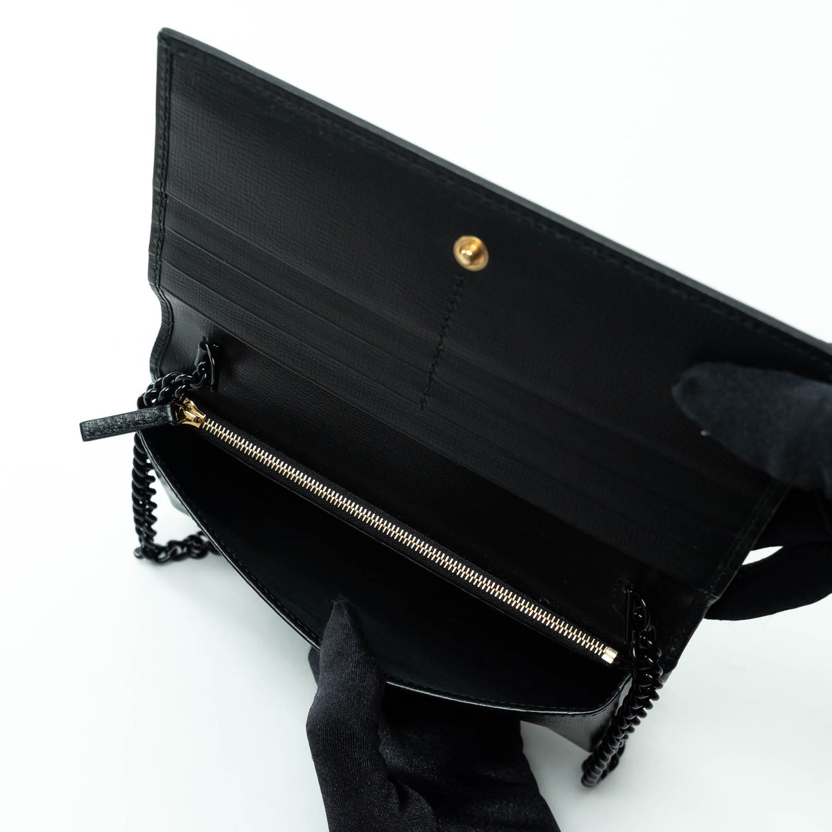 Gucci Black Grained Leather Horsebit 1955 Wallet on Chain