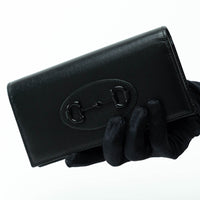 Gucci Black Grained Leather Horsebit 1955 Wallet on Chain