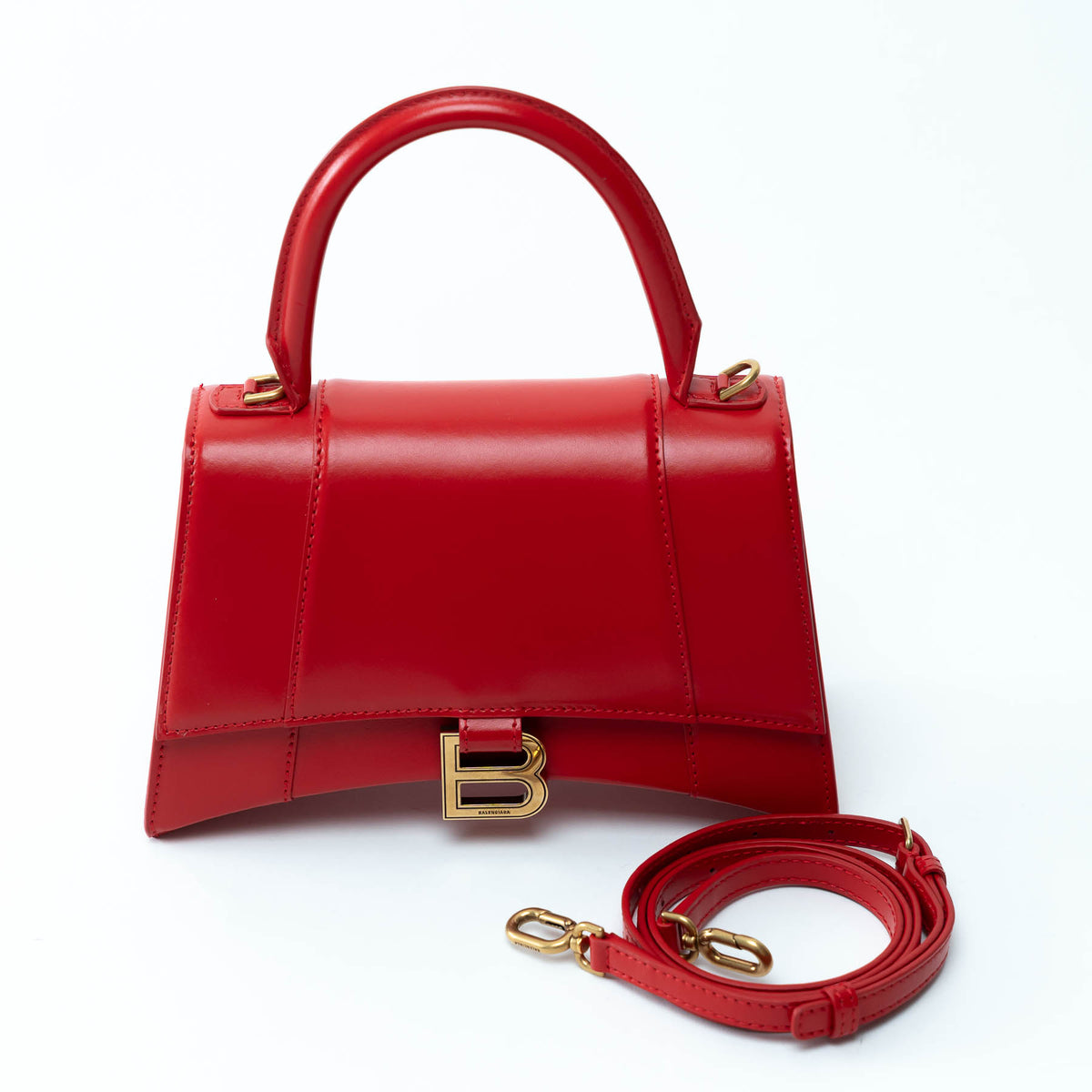 Balenciaga Red Shiny Box Calfskin Leather Small Hourglass Handbag