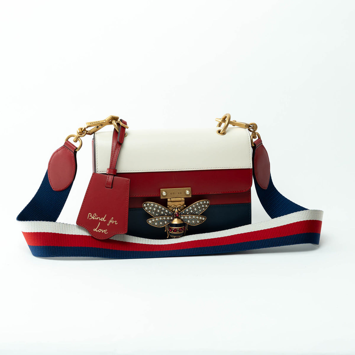 Gucci Tricolor Calfskin Leather Sylvie Web Queen Margaret Shoulder Bag