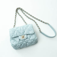 Pre-Loved Chanel™ Pale Blue Grained Leather Mini Square Flap Bag