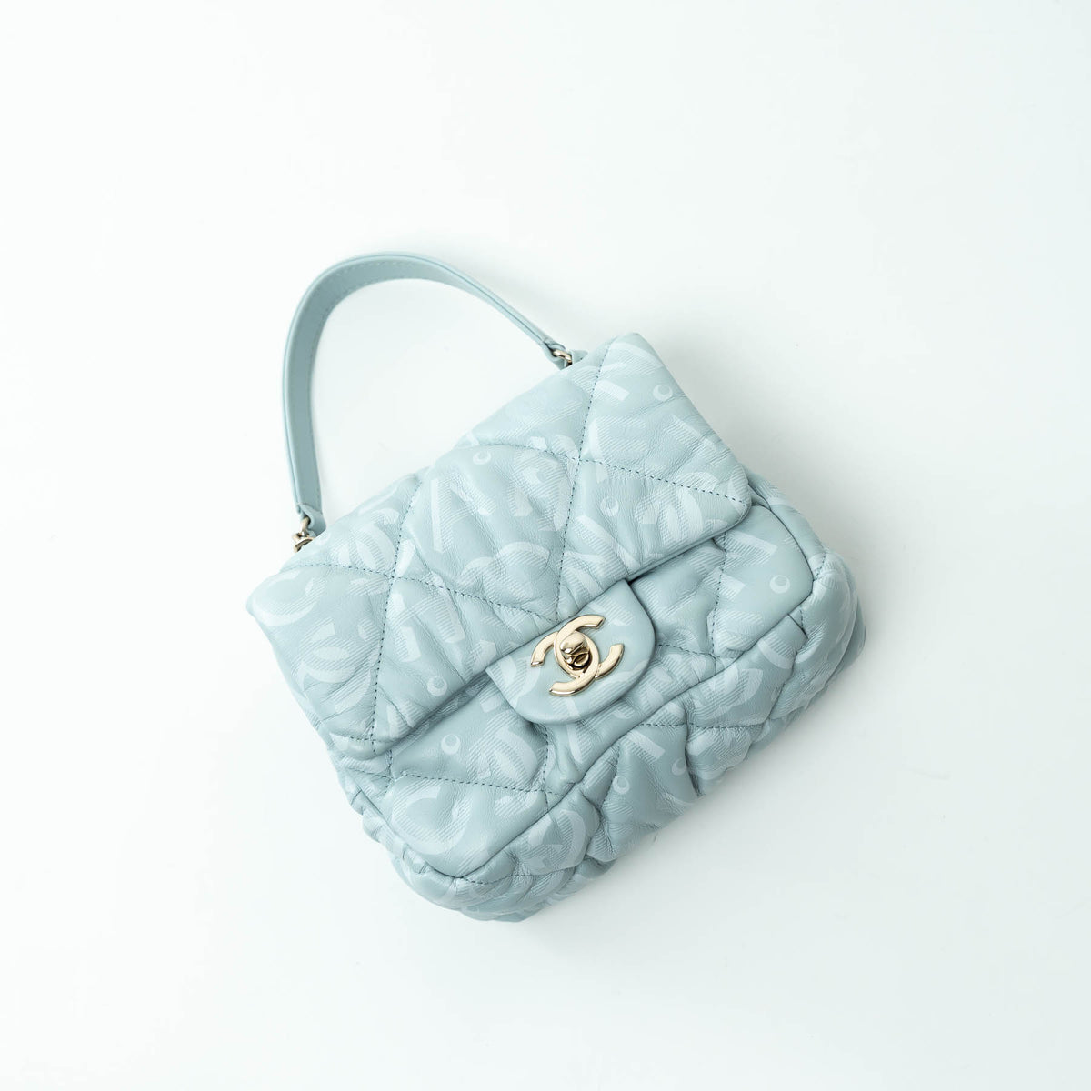 Pre-Loved Chanel™ Pale Blue Grained Leather Mini Square Flap Bag
