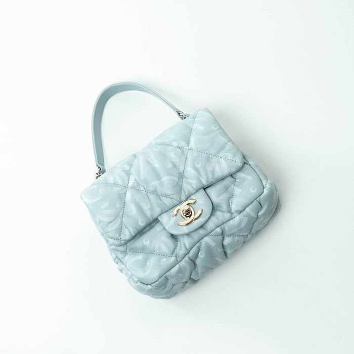 Pre-Loved Chanel™ Pale Blue Grained Leather Mini Square Flap Bag