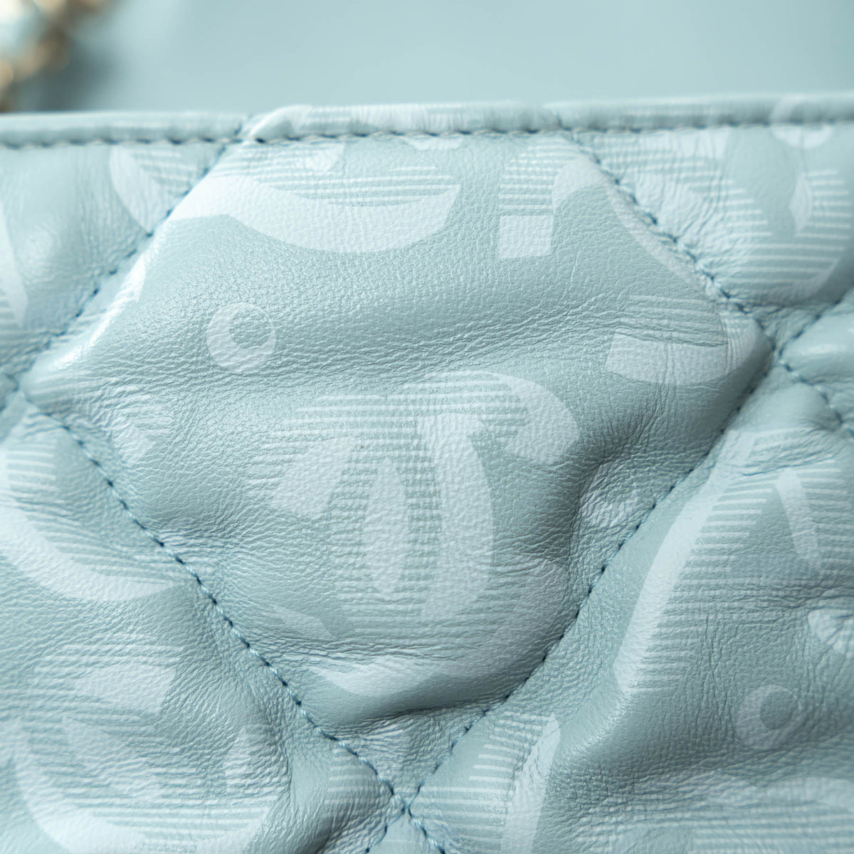 Pre-Loved Chanel™ Pale Blue Grained Leather Mini Square Flap Bag