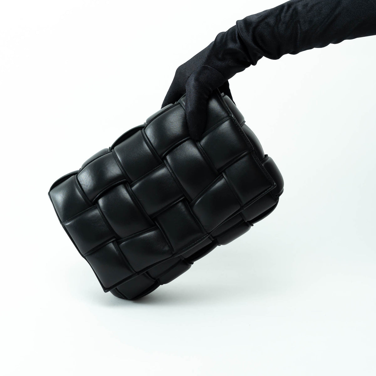 Bottega Veneta Black Lambskin Leather Intreccio Padded Cassette Bag