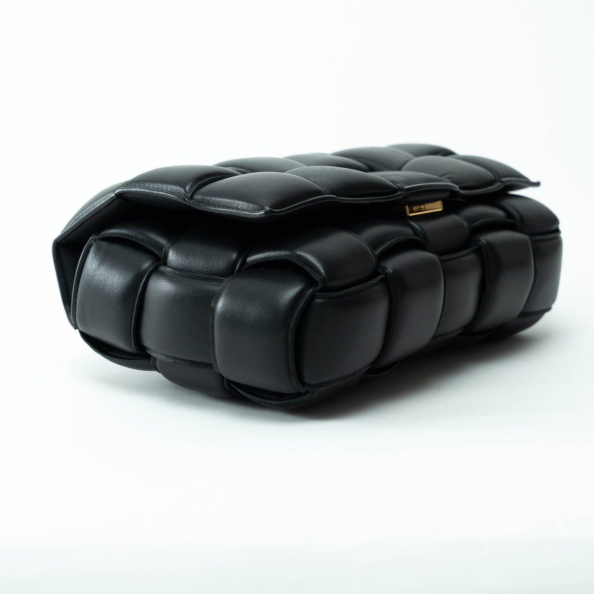 Bottega Veneta Black Lambskin Leather Intreccio Padded Cassette Bag