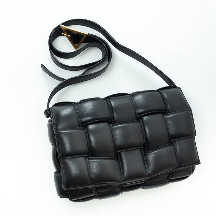 Bottega Veneta Black Lambskin Leather Intreccio Padded Cassette Bag
