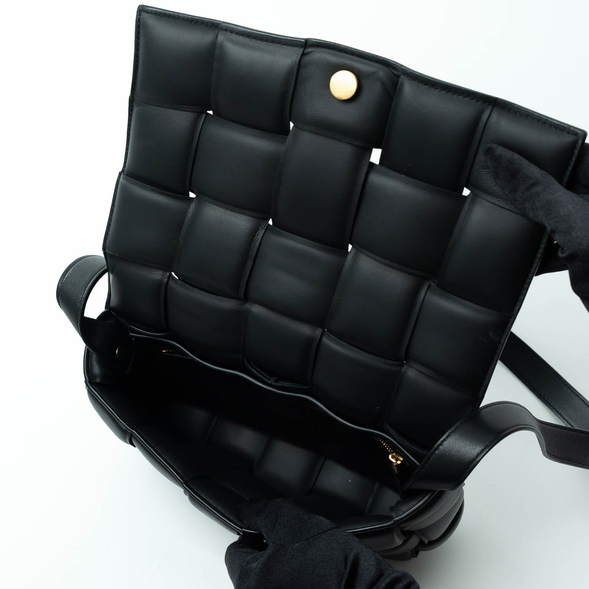 Bottega Veneta Black Lambskin Leather Intreccio Padded Cassette Bag