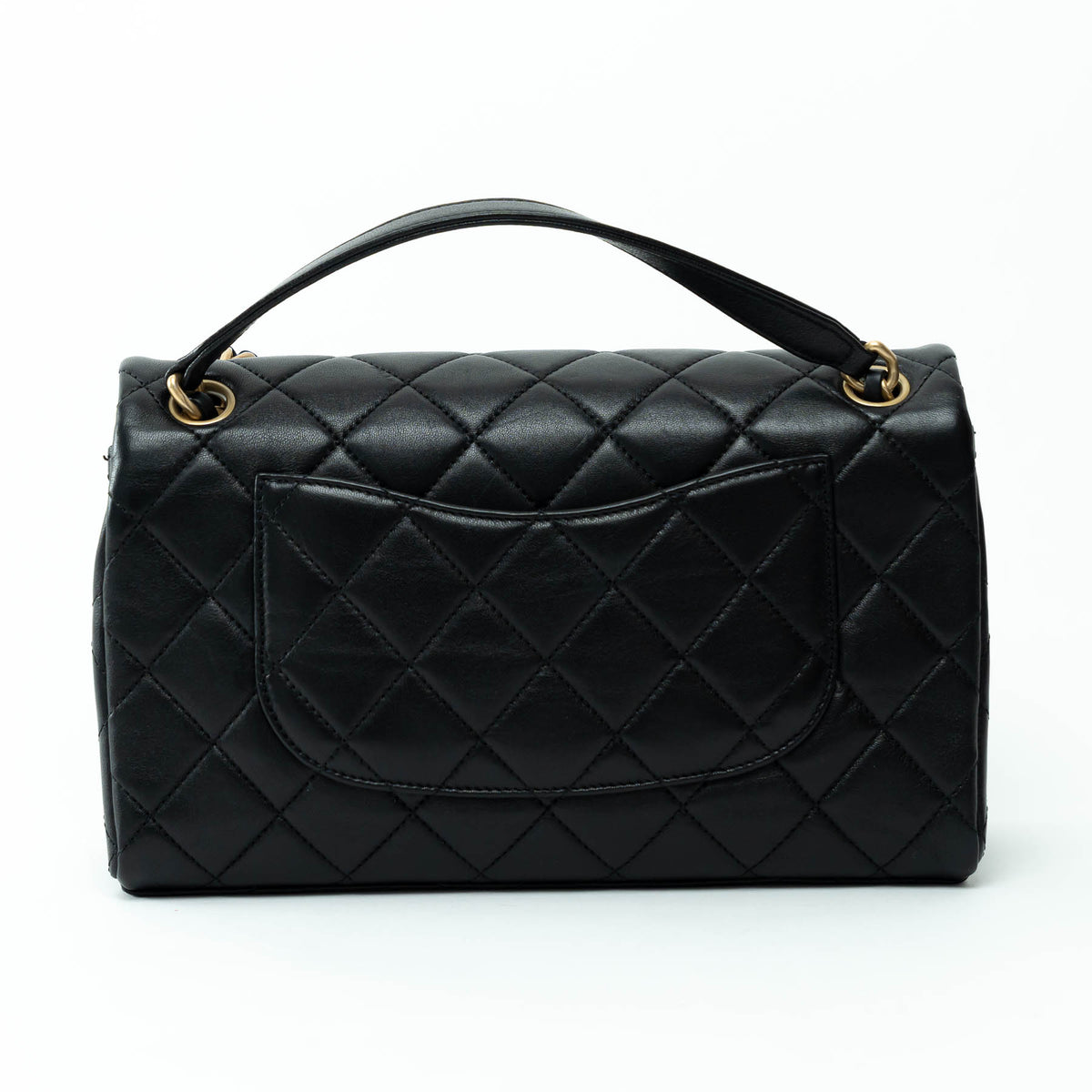 Pre-Loved Chanel™ Black Calfskin Leather Medium Flap Bag with Letter Chain