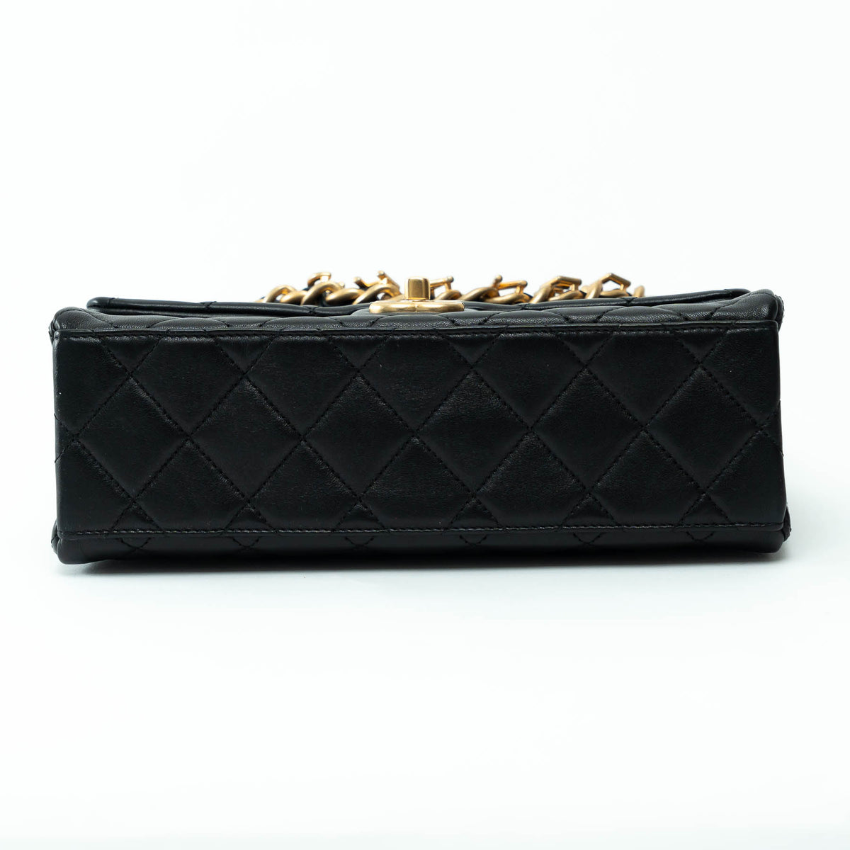 Pre-Loved Chanel™ Black Calfskin Leather Medium Flap Bag with Letter Chain