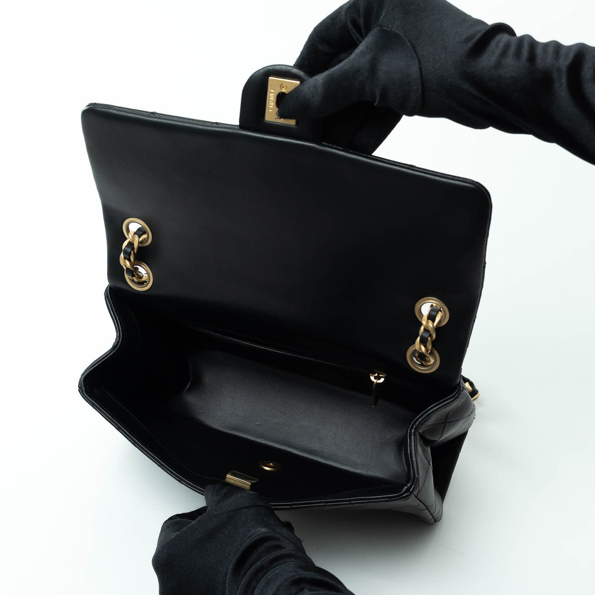 Pre-Loved Chanel™ Black Calfskin Leather Medium Flap Bag with Letter Chain