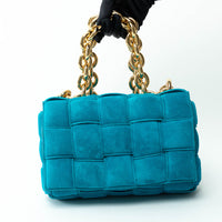Bottega Veneta Teal Suede Intrecciato Chain Cassette Bag