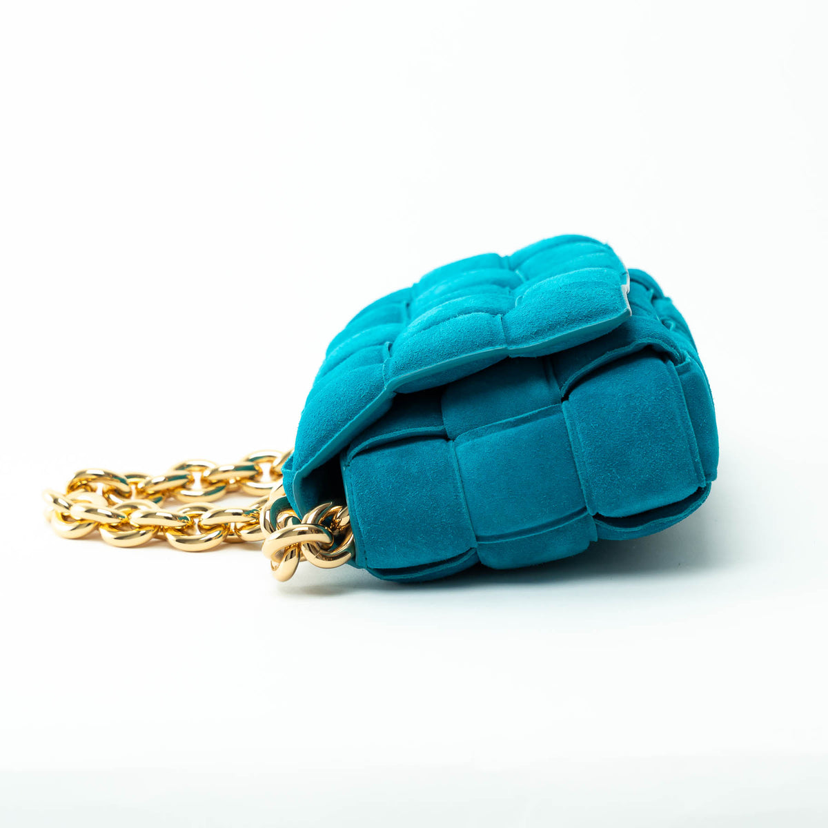 Bottega Veneta Teal Suede Intrecciato Chain Cassette Bag