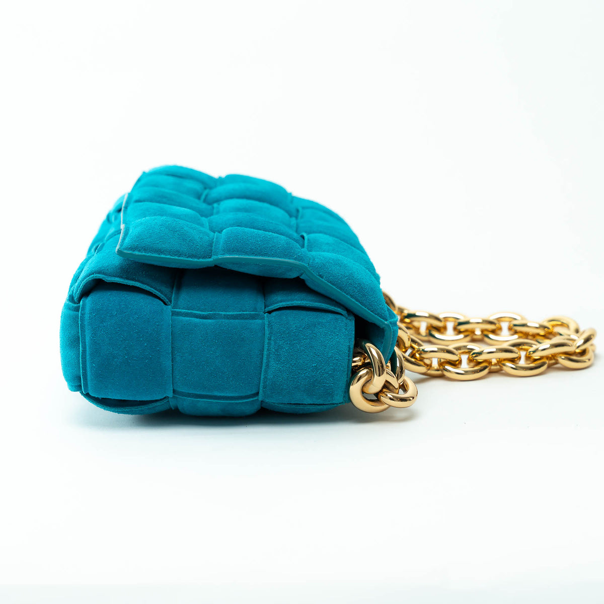 Bottega Veneta Teal Suede Intrecciato Chain Cassette Bag