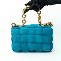 Bottega Veneta Teal Suede Intrecciato Chain Cassette Bag