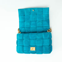 Bottega Veneta Teal Suede Intrecciato Chain Cassette Bag