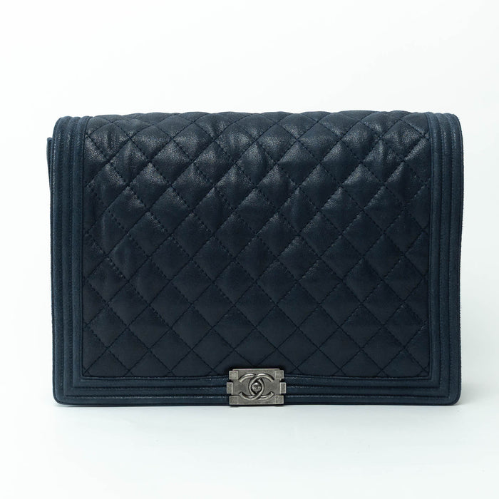 Pre-Loved Chanel™ Navy Grained Leather Extra Large Boy Bag