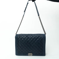 Pre-Loved Chanel™ Navy Grained Leather Extra Large Boy Bag