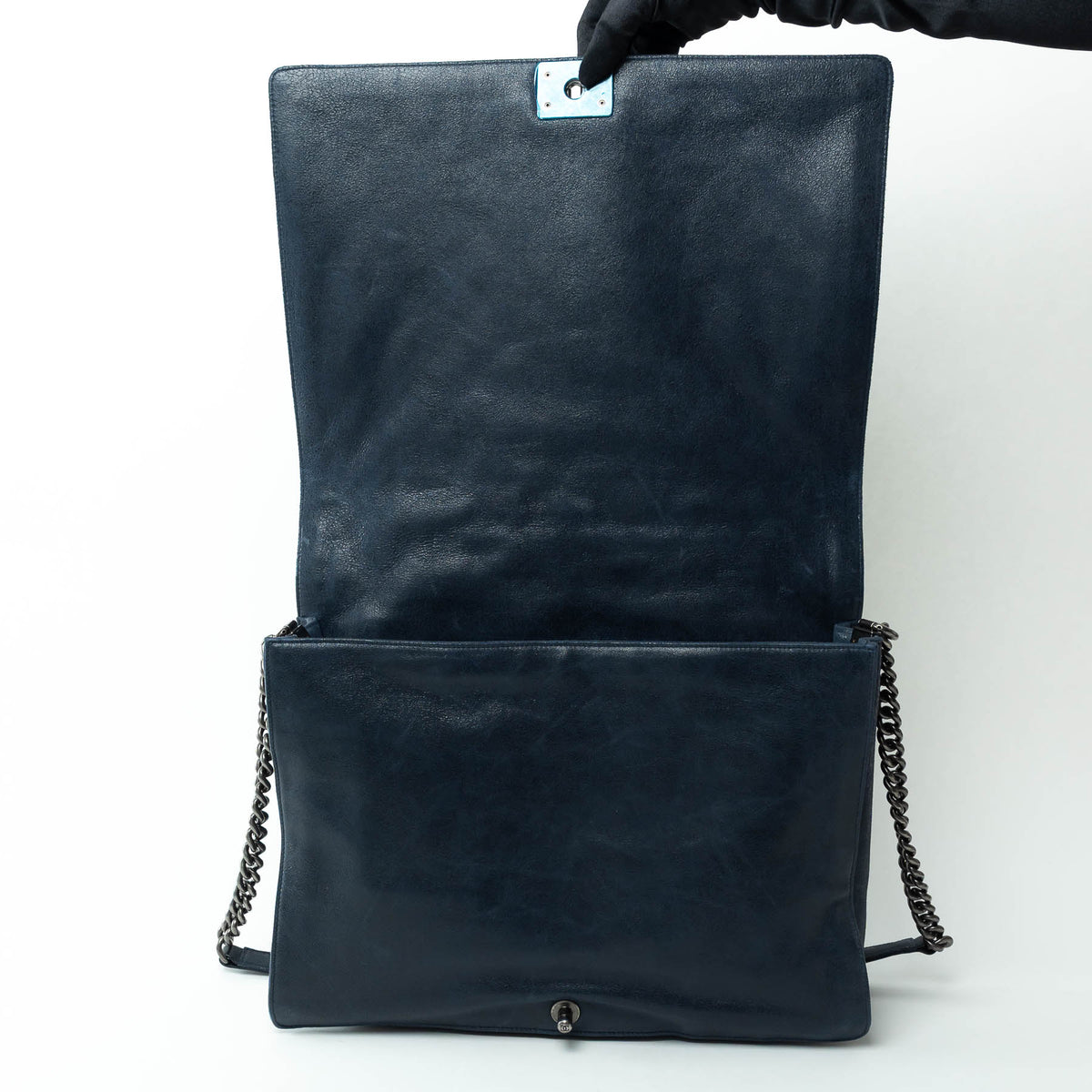 Pre-Loved Chanel™ Navy Grained Leather Extra Large Boy Bag