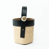 Loewe Raffia and Black Calfskin Leather Mini Pebble Bucket Bag
