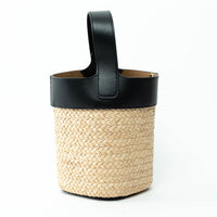 Loewe Raffia and Black Calfskin Leather Mini Pebble Bucket Bag