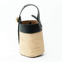 Loewe Raffia and Black Calfskin Leather Mini Pebble Bucket Bag