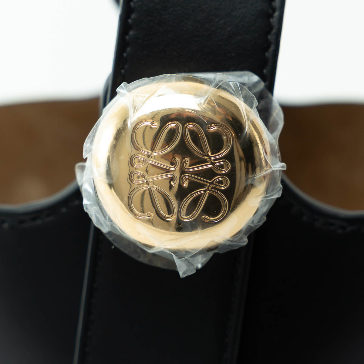 Loewe Raffia and Black Calfskin Leather Mini Pebble Bucket Bag