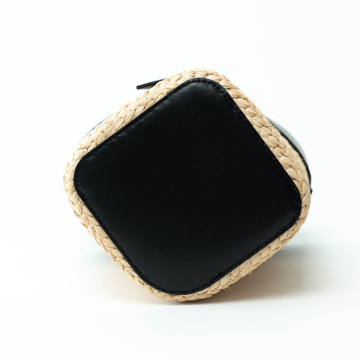 Loewe Raffia and Black Calfskin Leather Mini Pebble Bucket Bag
